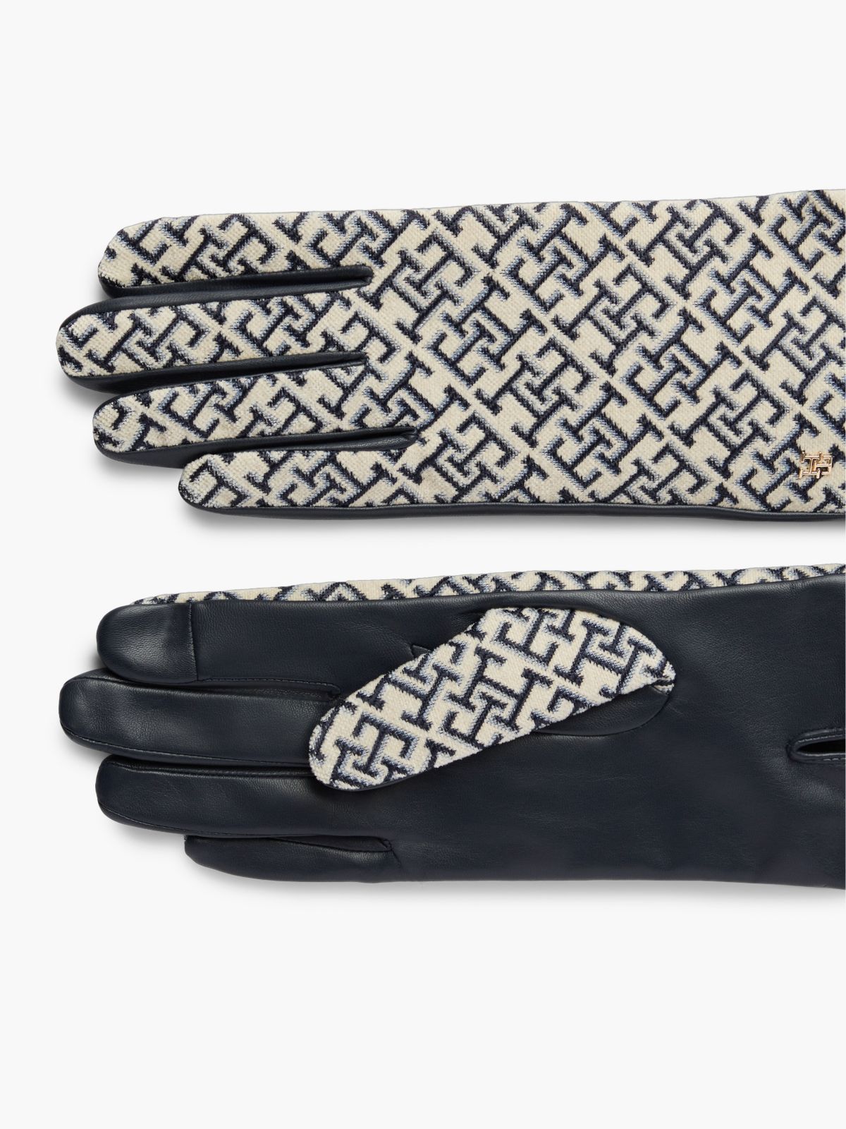 Leather & Jacquard Monogram Glove — Space Blue