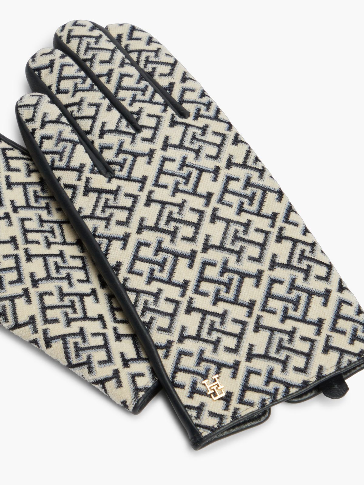 Leather & Jacquard Monogram Glove — Space Blue
