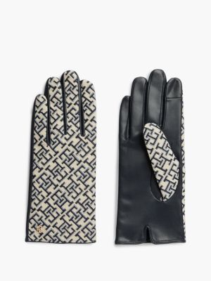 Leather & Jacquard Monogram Glove, Space Blue