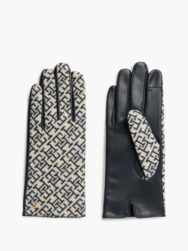 Leather & Jacquard Monogram Glove — Space Blue