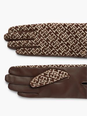 Женские перчатки Tommy Hilfiger Leather & Jacquard Monogram Glove, цвет: Насыщенный орех — фото 2