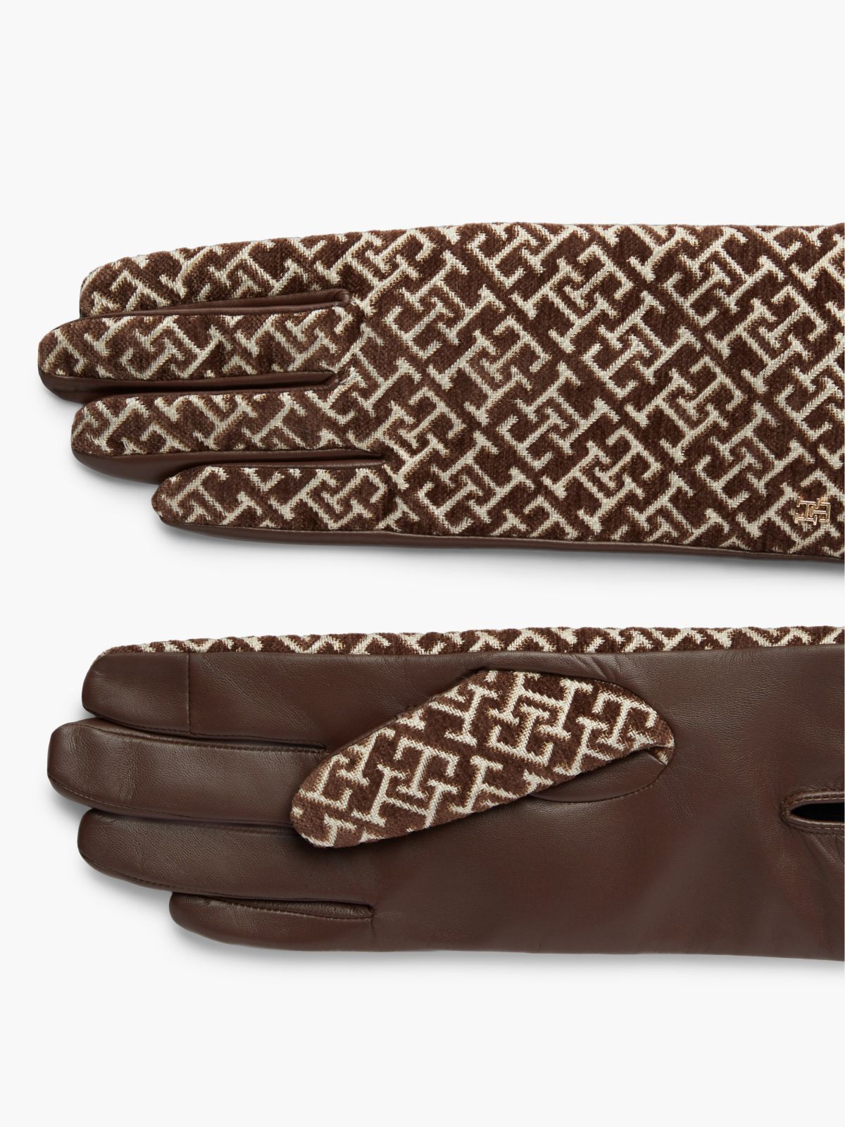 Leather & Jacquard Monogram Glove — Rich Walnut