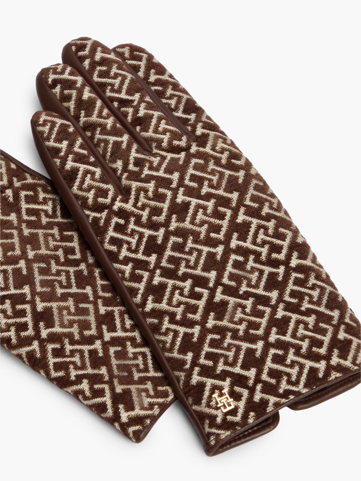 Leather & Jacquard Monogram Glove — Rich Walnut
