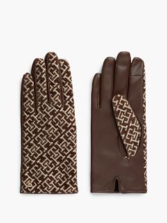 Leather & Jacquard Monogram Glove — Rich Walnut 1
