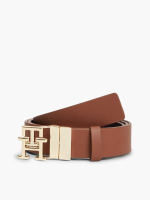 Женский ремень Tommy Hilfiger Monogram Buckle Reversible Leather Belt, цвет: Чёрный коньячный — фото 2