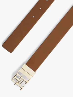 Женский ремень Tommy Hilfiger Monogram Buckle Reversible Leather Belt, цвет: Чёрный коньячный — фото 4