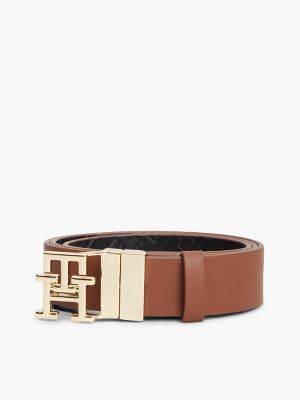 Женский ремень Tommy Hilfiger Monogram Buckle Reversible Leather Belt, цвет: Чёрный коньячный — фото 6