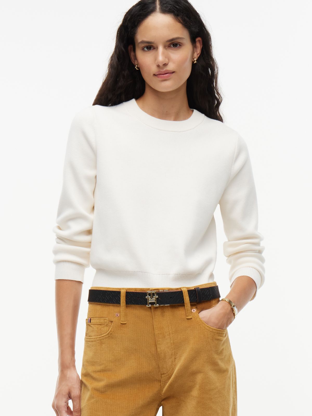 Monogram Buckle Reversible Leather Belt — Black Cognac