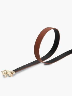 Monogram Buckle Reversible Leather Belt, Black Cognac