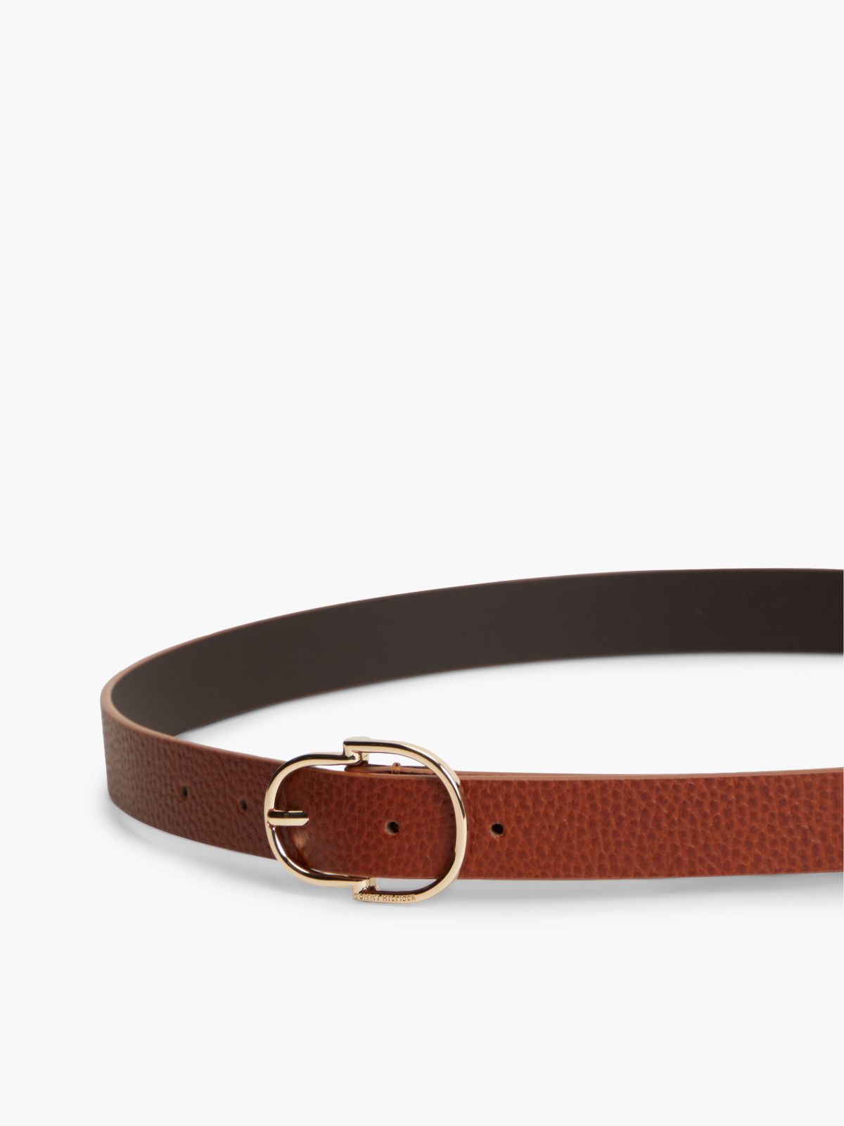 Double-Loop Buckle Pebbled Leather Belt — Winter Cognac