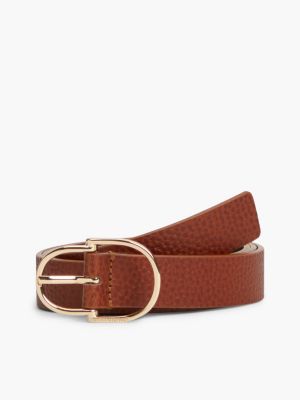 Double-Loop Buckle Pebbled Leather Belt, Winter Cognac