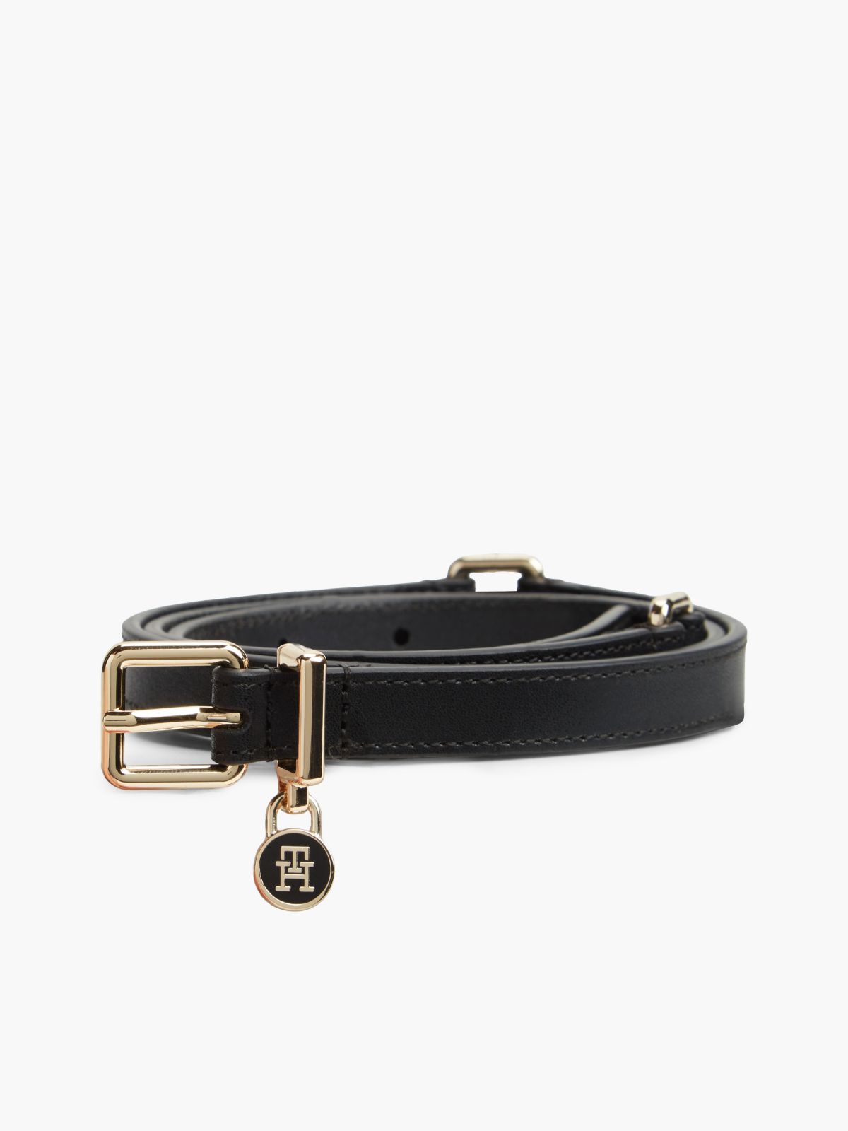 Monogram Padlock Charm Leather Belt — Black