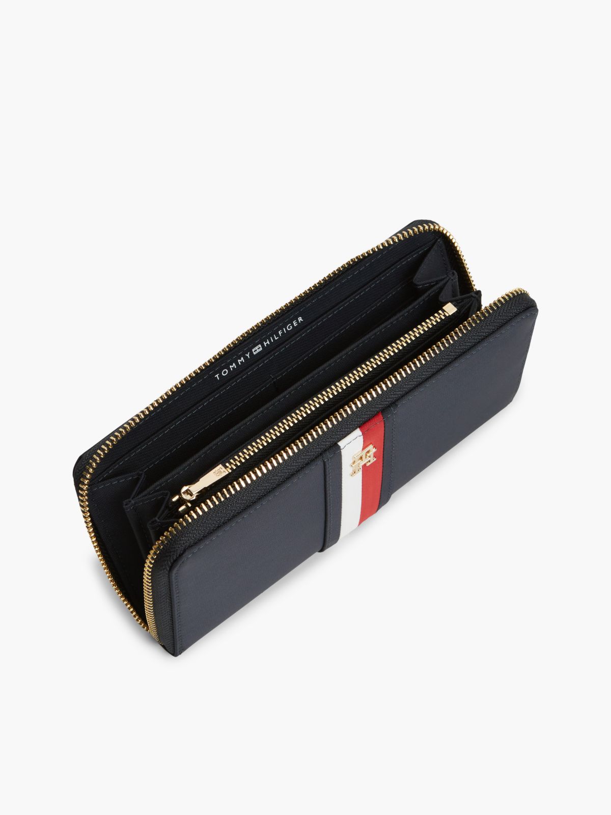 Signature Stripe Large Zip Wallet — Space Blue