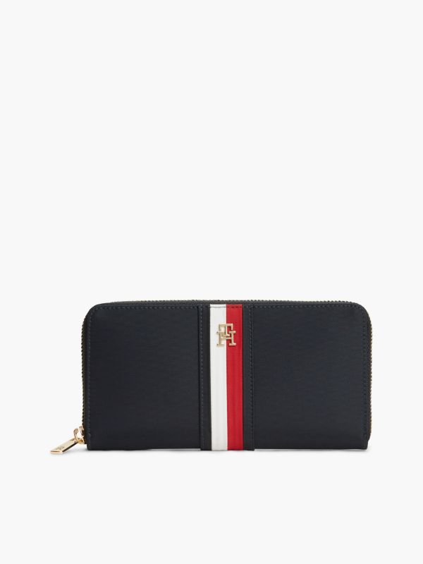 Signature Stripe Large Zip Wallet — Space Blue