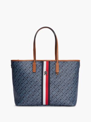 Signature Stripe Monogram Tote Bag, Space Blue