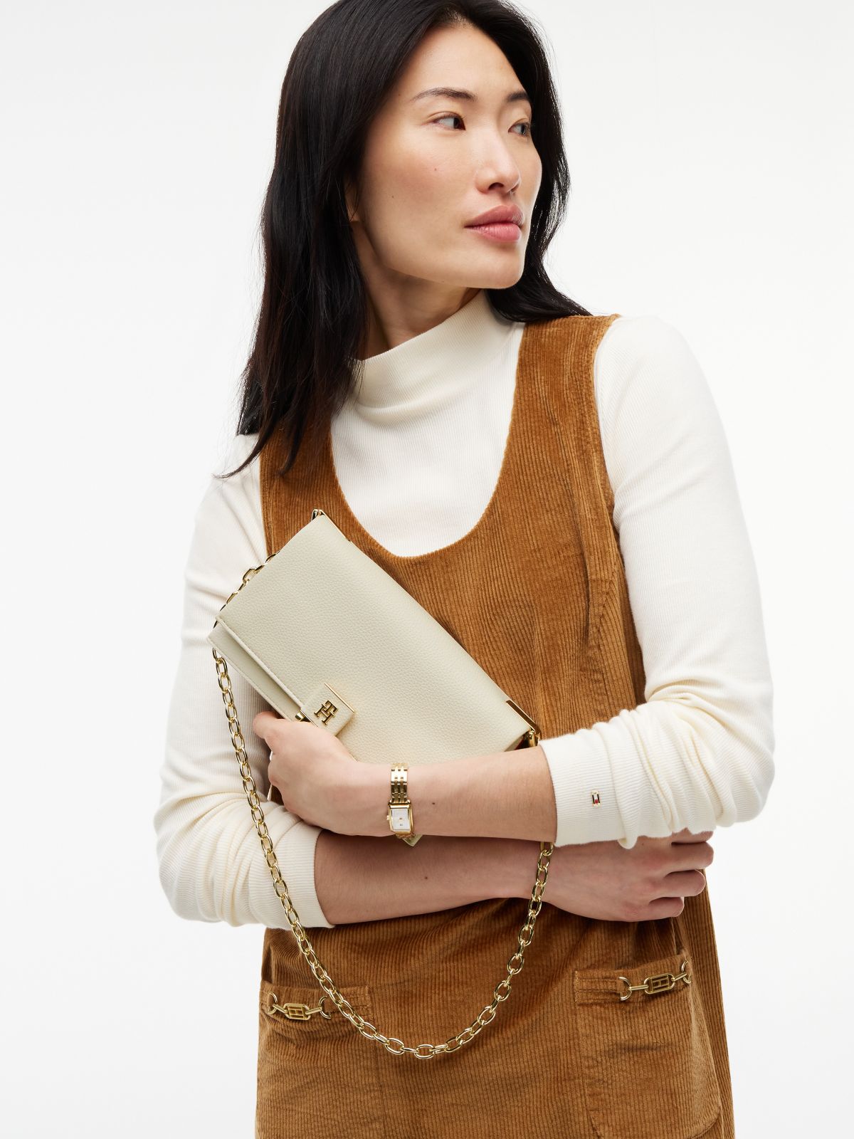 Monogram Clasp Chain Strap Crossbody Bag — Soft Cream