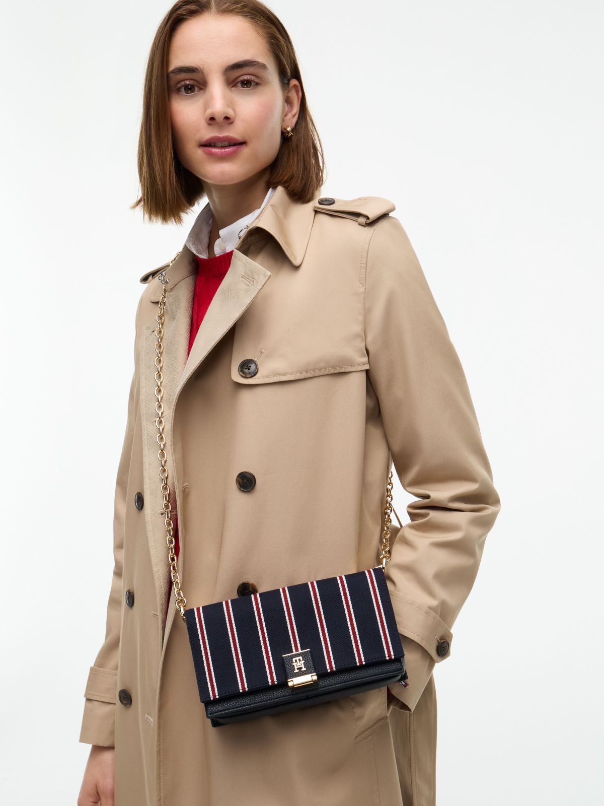 Varsity Stripe Chain Strap Crossbody Bag — Space Blue