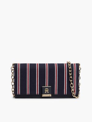 Varsity Stripe Chain Strap Crossbody Bag, Space Blue