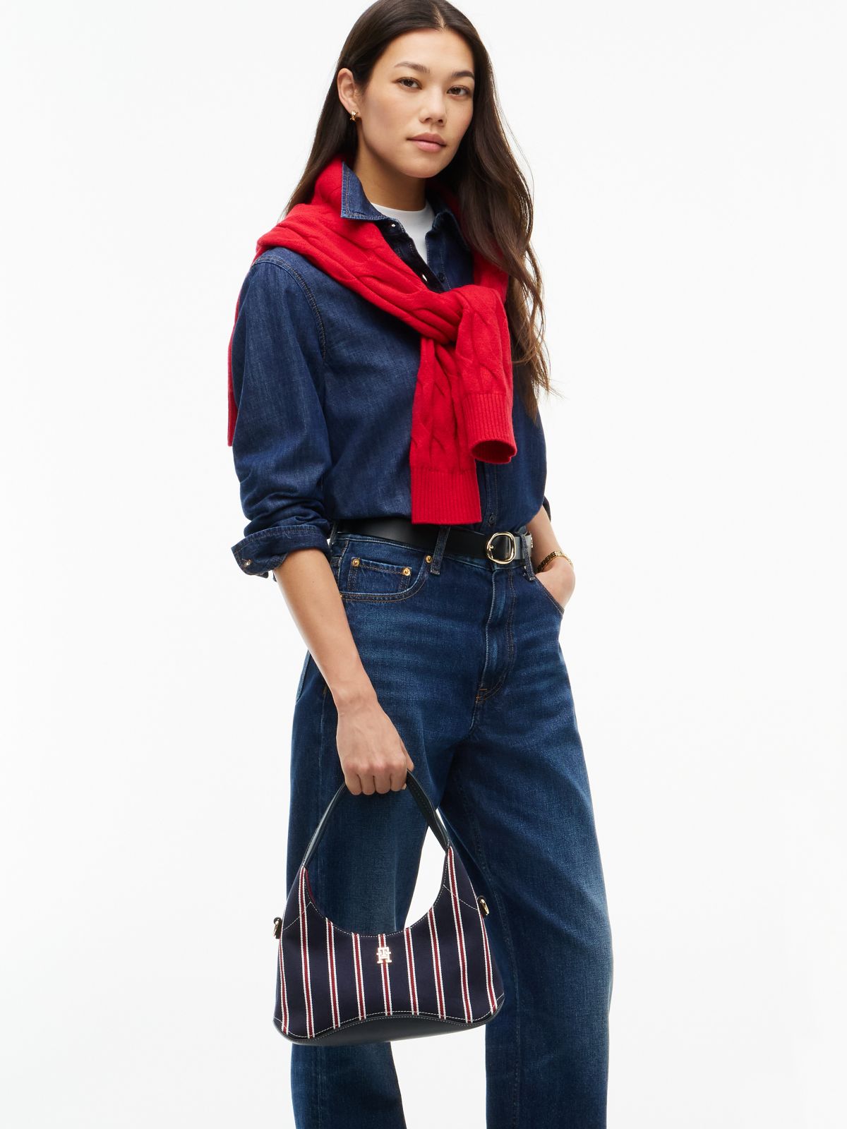 Monogram Striped Mini Crescent Bag — Space Blue