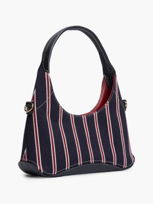 Женская сумка Tommy Hilfiger Monogram Striped Mini Crescent, цвет: Космический синий — фото 3