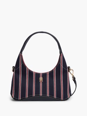 Monogram Striped Mini Crescent Bag, Space Blue