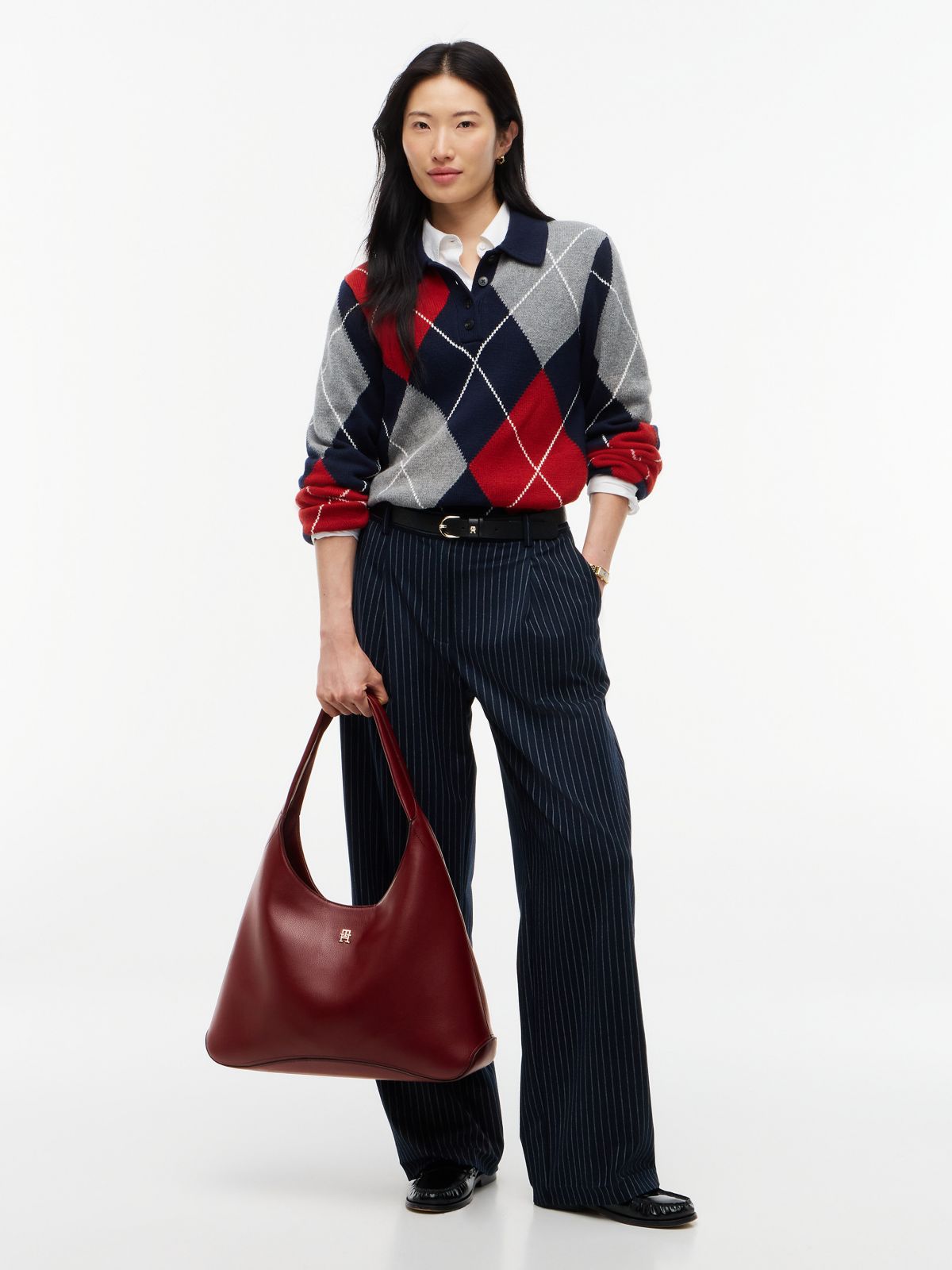 Monogram Slouchy Shoulder Bag — Oxblood