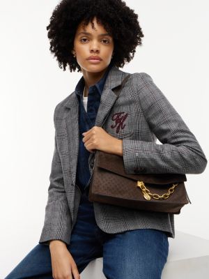 Женская сумка Tommy Hilfiger Chain Accent Monogram Suede Shoulder, цвет: Коричневый — фото 2