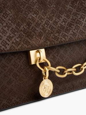 Женская сумка Tommy Hilfiger Chain Accent Monogram Suede Shoulder, цвет: Коричневый — фото 4