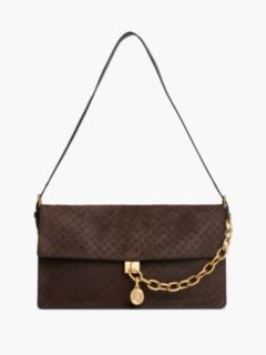 Chain Accent Monogram Suede Shoulder Bag — Fondant Brown 1