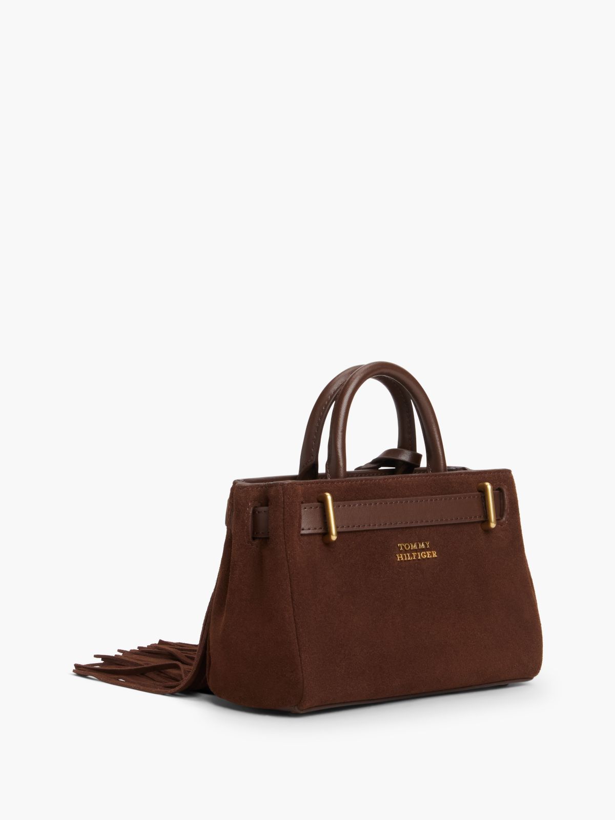 Fringed Suede & Leather Micro Tote Bag — Fondant Brown
