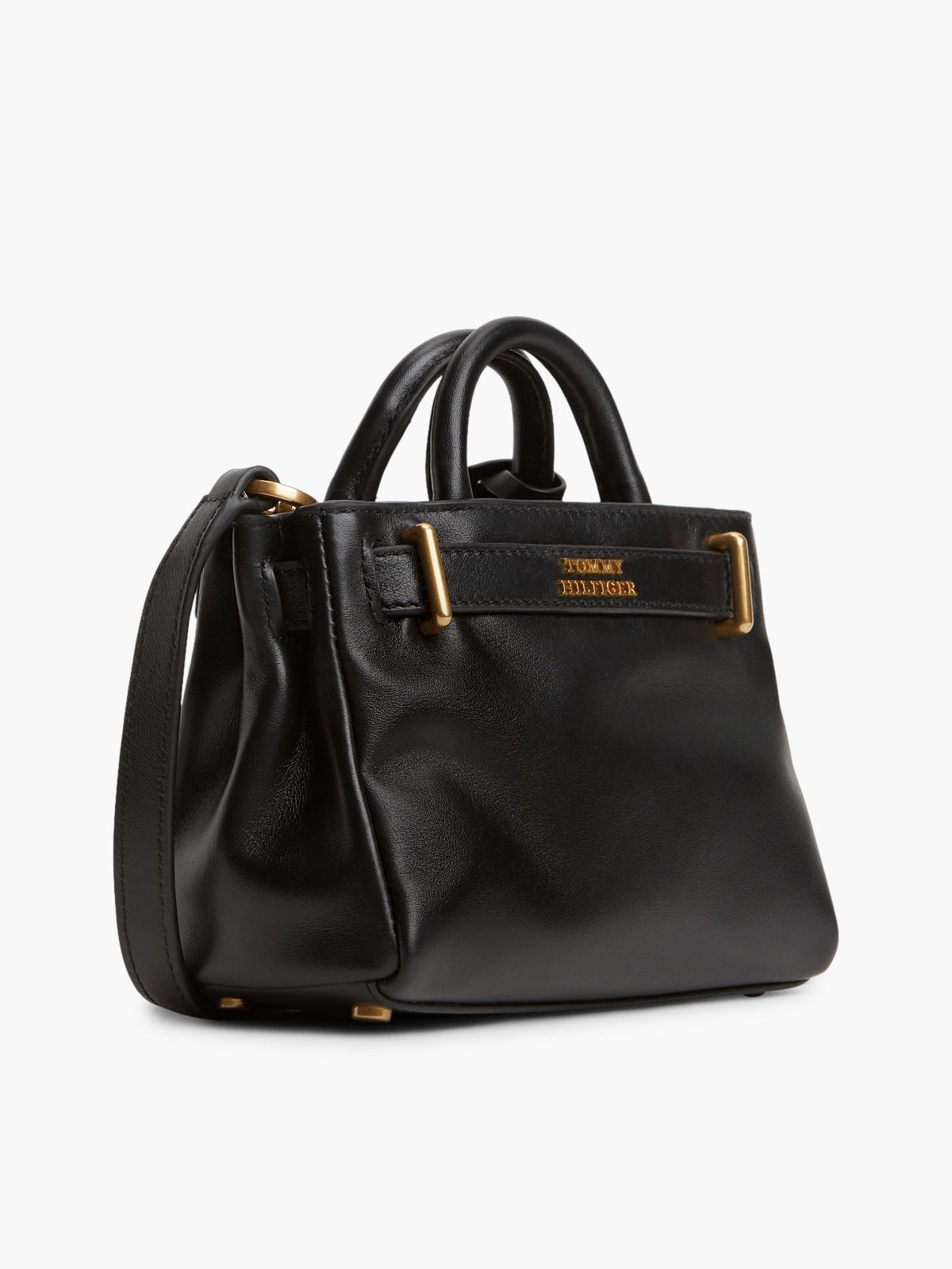 Floral Motif Leather Micro Tote Bag — Black
