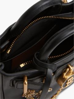 Floral Motif Leather Micro Tote Bag — Black 5