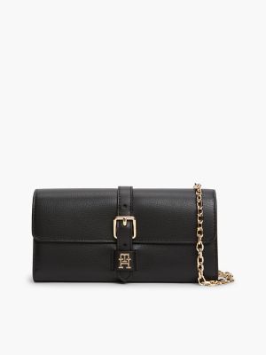 Buckle Monogram Chain Strap Wallet, Black
