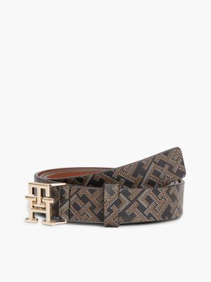 Allover Monogram Leather Belt, Black