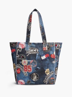 Tommy Jeans Patch Print Denim Tote Bag, Trompe Loeil