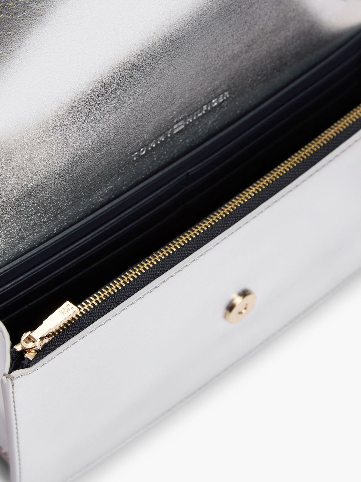 Metallic Chain Strap Wallet — Silver