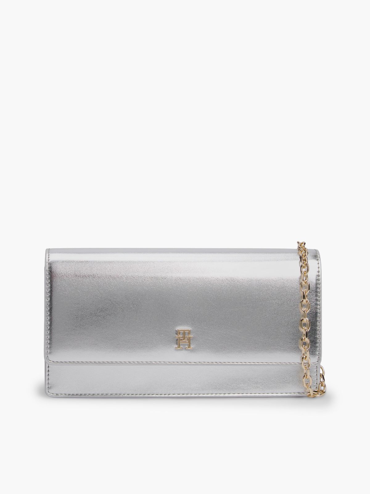 Metallic Chain Strap Wallet — Silver