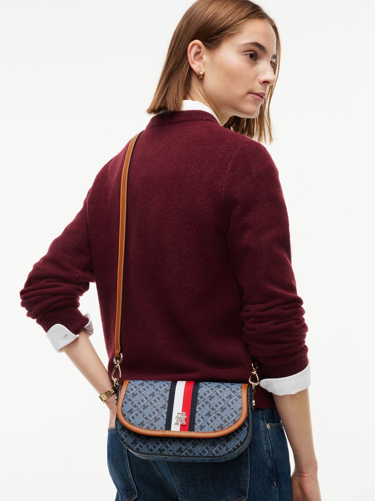 Signature Stripe Monogram Saddle Bag — Space Blue