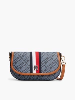 Signature Stripe Monogram Saddle Bag, Space Blue