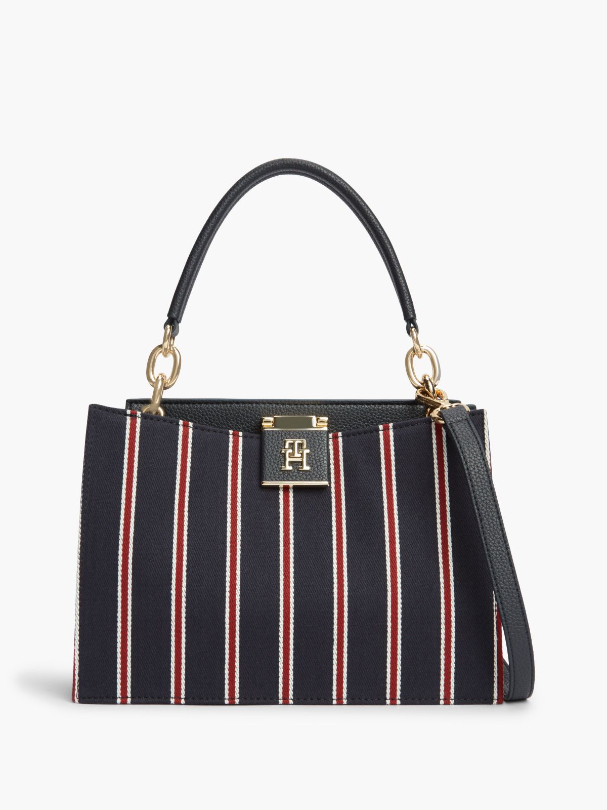 Varsity Stripe Medium Satchel Bag — Space Blue