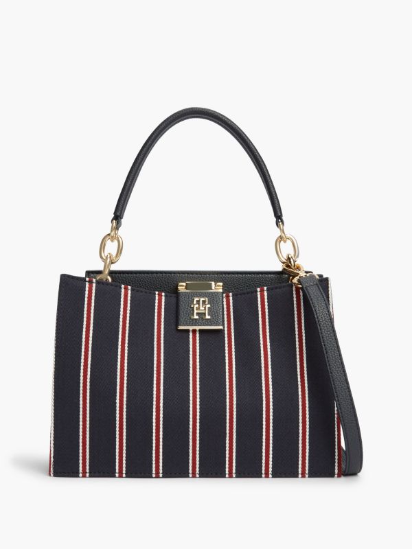 Varsity Stripe Medium Satchel Bag — Space Blue