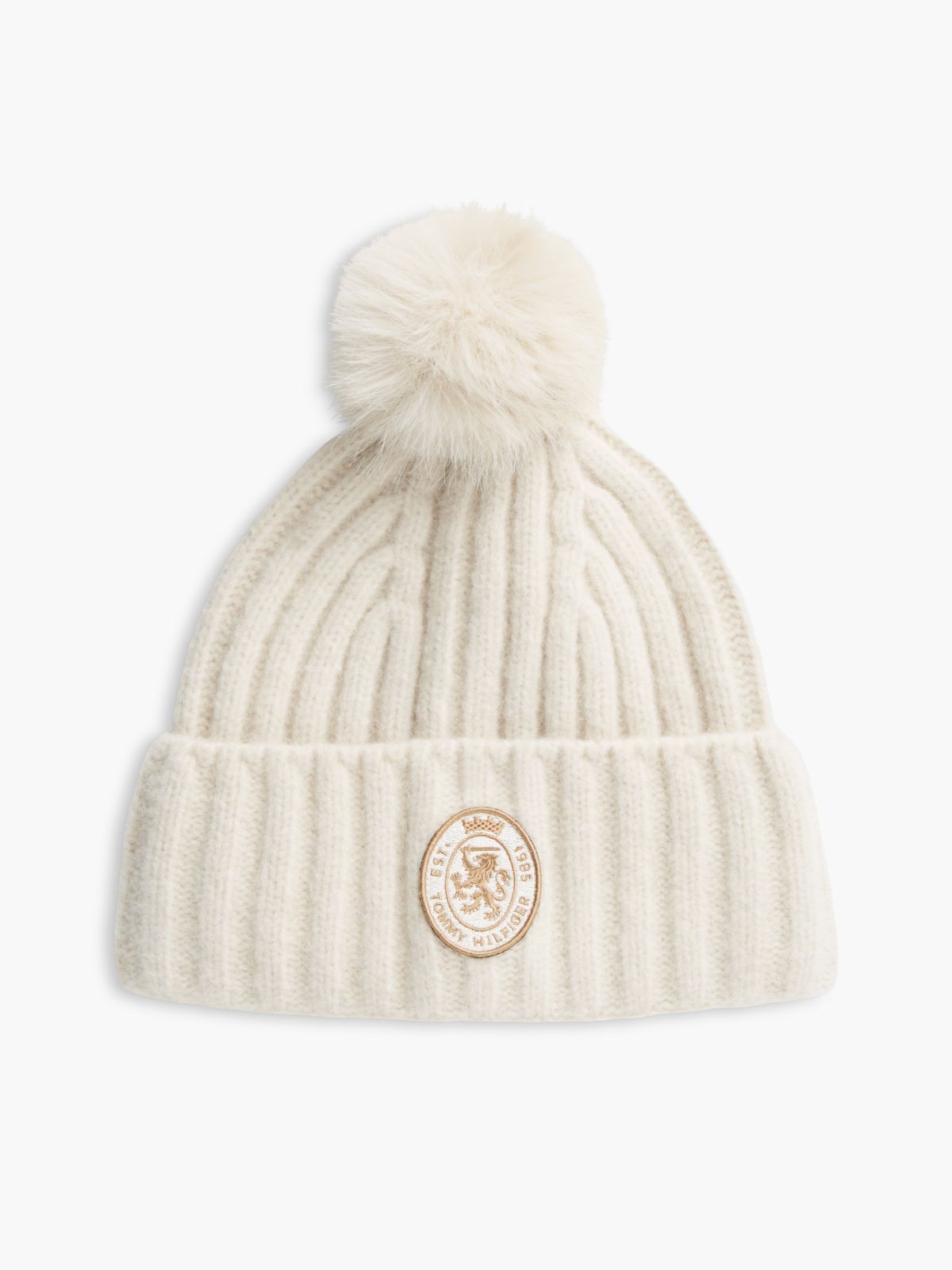 Crest Logo Patch Pom Beanie — Sugarcane
