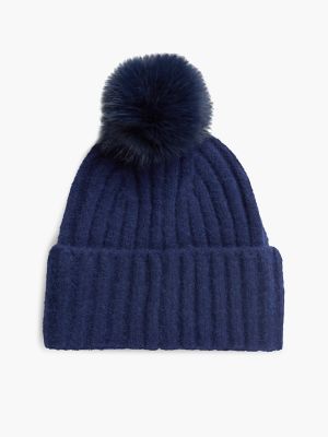 Женская шапка Tommy Hilfiger Crest Logo Patch Pom Beanie, цвет: Космический синий — фото 2