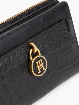 Женский кошелёк Tommy Hilfiger Croc-Embossed Leather Bifold, цвет: Чёрный — фото 4