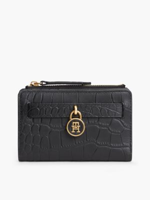 Croc-Embossed Leather Bifold Wallet, Black