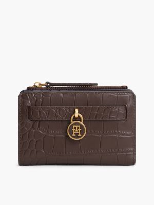 Croc-Embossed Leather Bifold Wallet, Fondant Brown