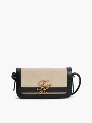 Monogram Suede & Leather Crossbody Bag, Black/Neutral