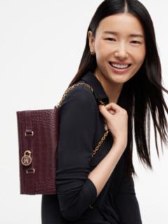 Croc-Embossed Leather Crossbody — Oxblood 2