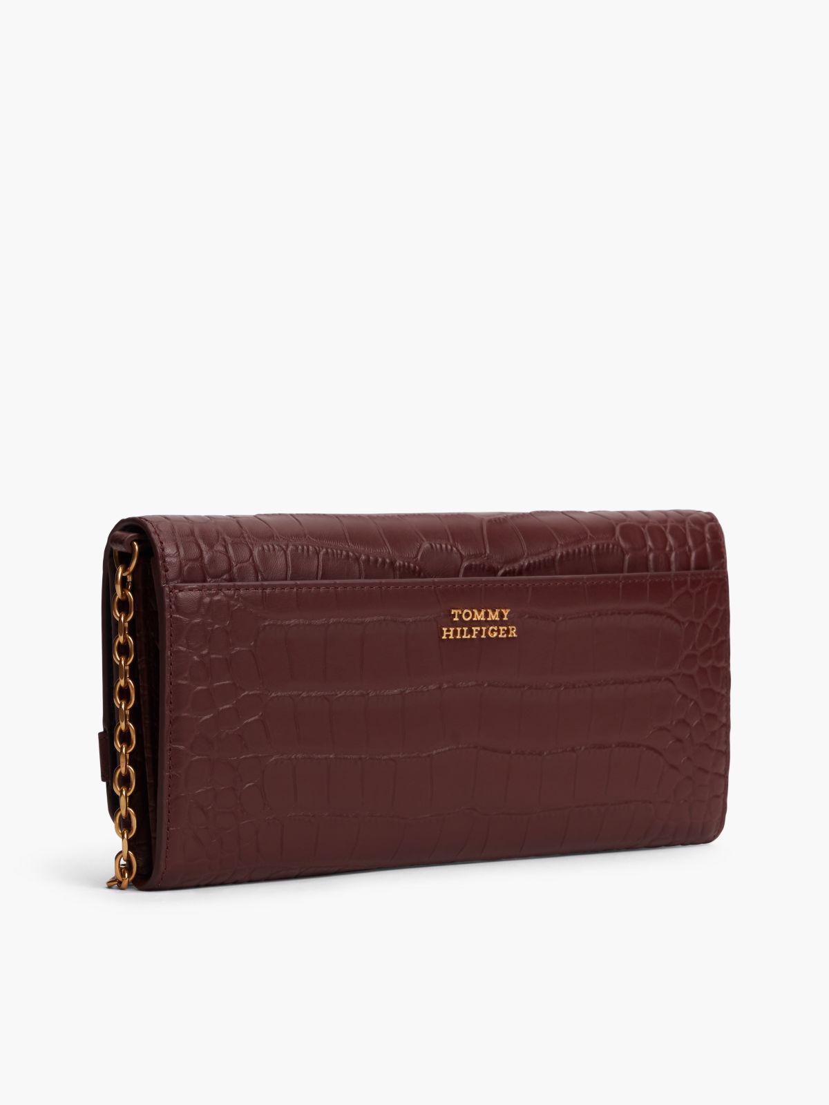 Croc-Embossed Leather Crossbody — Oxblood