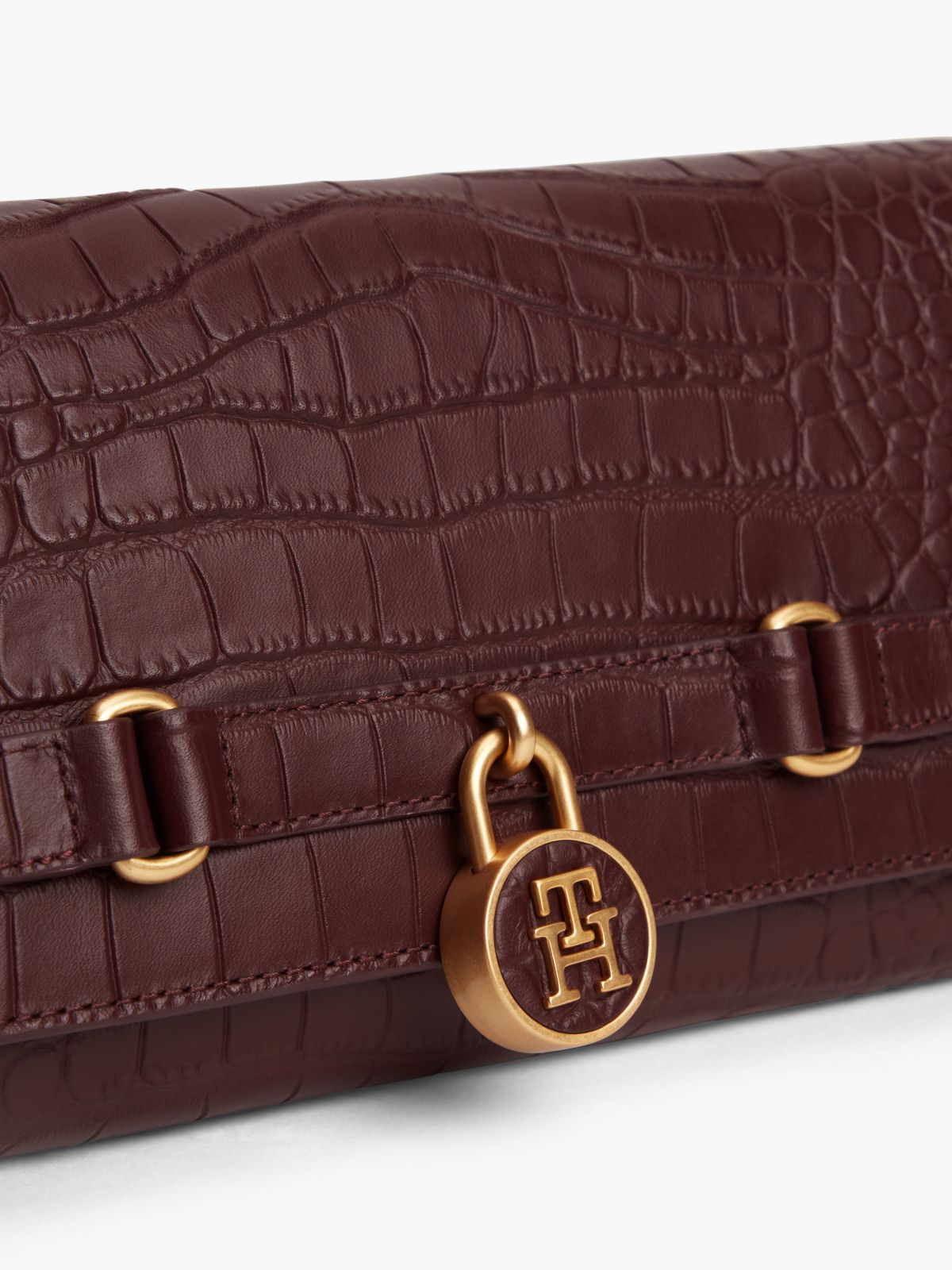 Croc-Embossed Leather Crossbody — Oxblood